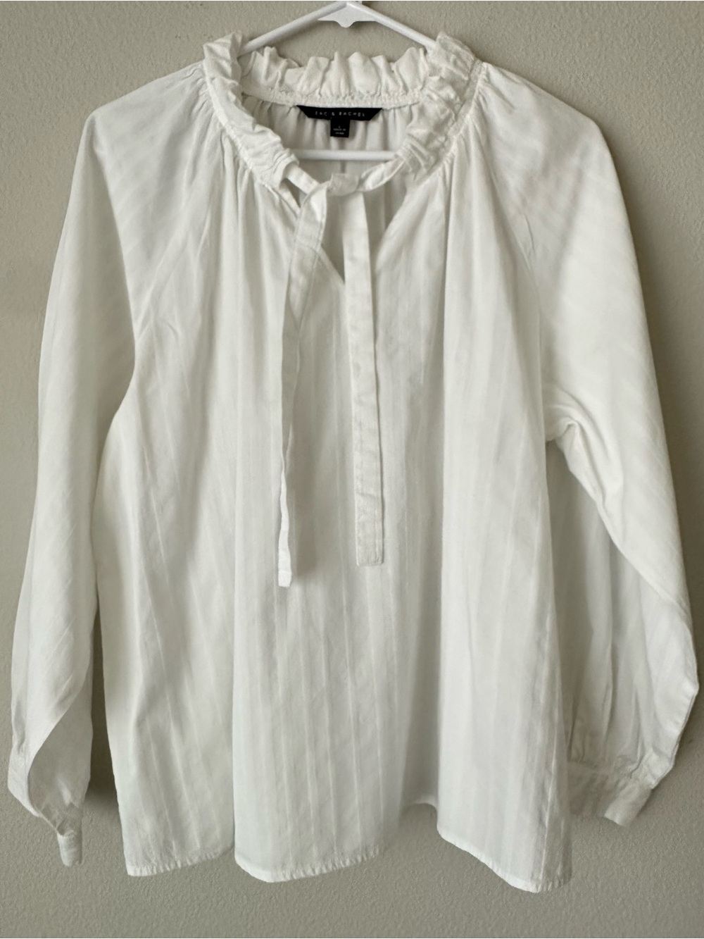 Zac & Rachel White Ruffled Tie-Neck Peasant Blouse
